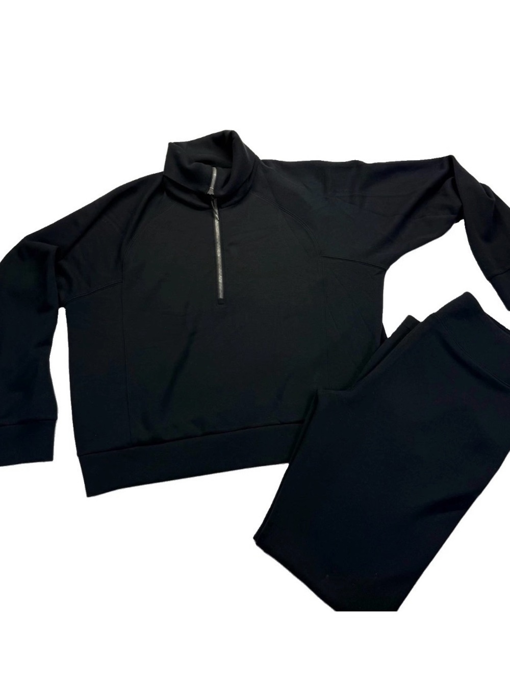 SPANX Air Essentials Women’s Blk Lounge Set sz XL 1/2 Zip Pullover Relaxed Pant
